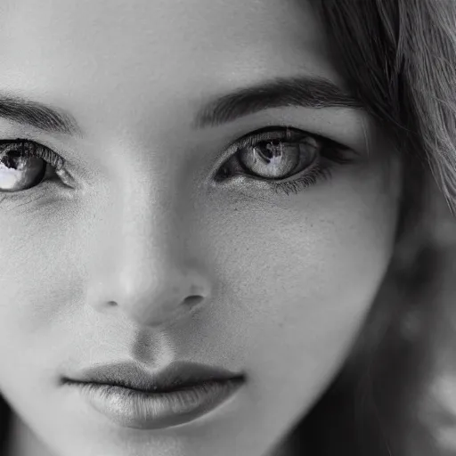 Image similar to bw closeup photo of a beautiful woman face, golden hour, 8 0 mm lens,