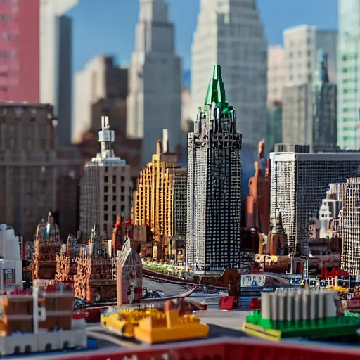 Prompt: model of manhattan made from legos, dslr,