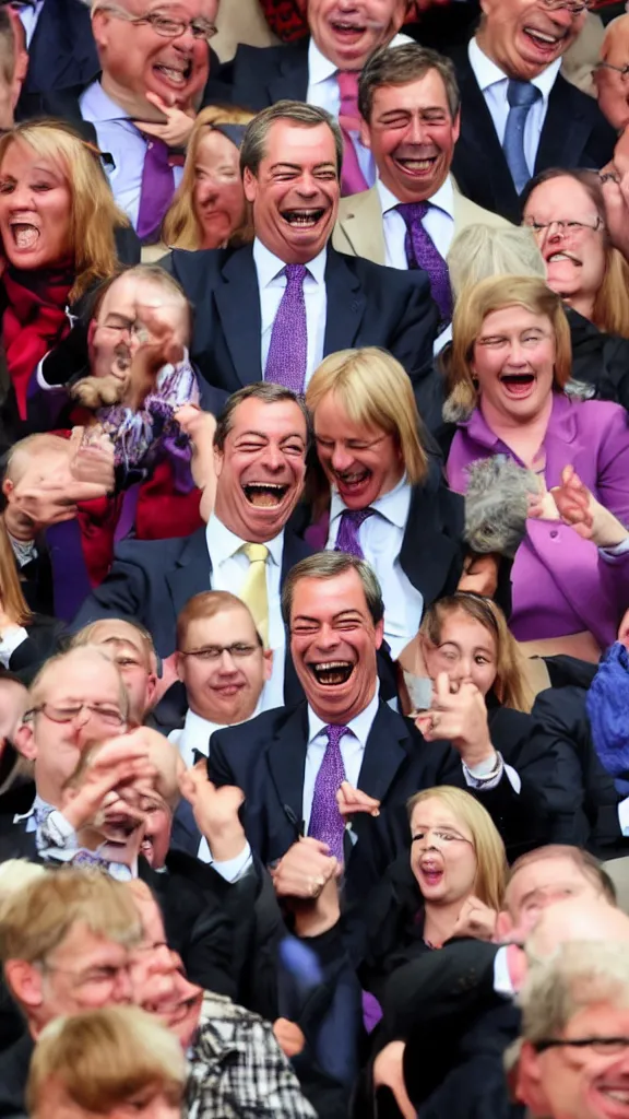 Image similar to nigel farage laughing maniacally at poor people