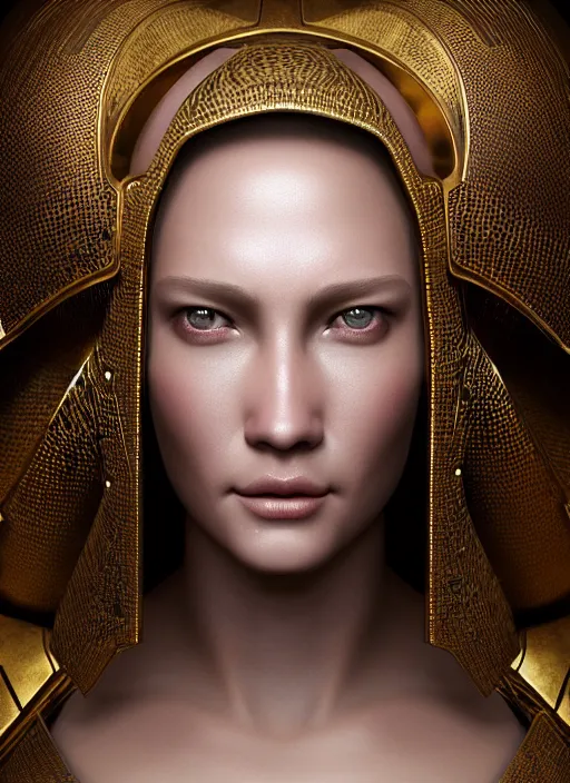 Prompt: hyperrealistic mixed media portrait of a beautiful armored warrior woman, stunning 3d render inspired art by Michael Parkes + perfect facial symmetry + dim volumetric lighting, 8k octane beautifully detailed render, post-processing, extremely hyperdetailed, intricate, epic composition, grim yet sparkling atmosphere, cinematic lighting + masterpiece, trending on artstation