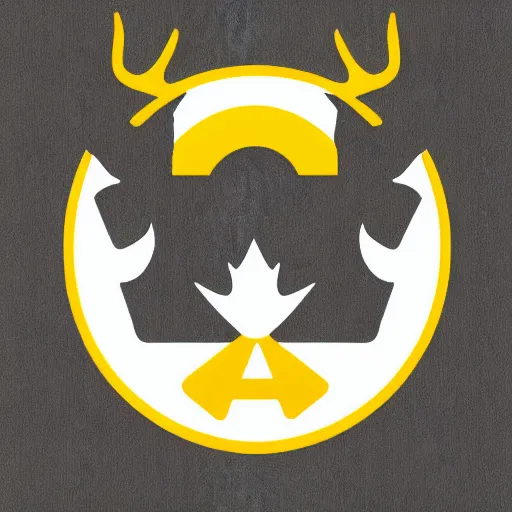 Prompt: a yellow moose logo, looking to the side, maple leaf antler, logo