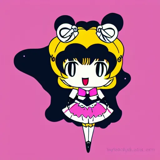 Prompt: gothic sailor moon, chibi and kawaii, vector illustration, dye cut sticker