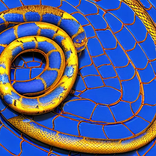 Prompt: shiny blue and yellow python snake, high detail, fantasy art, concept art, 4 k, ultra detail, computer art