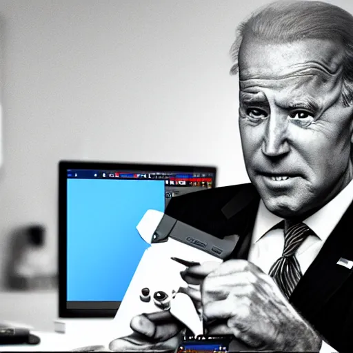 Image similar to joe biden building a PC, photo, 4k photoshop render