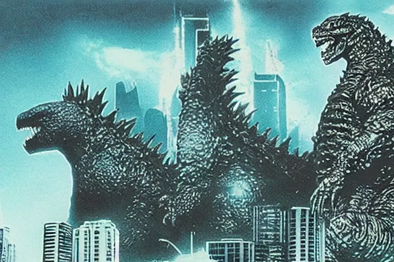 Prompt: godzilla logo in the tron font ( 1 9 8 2 )