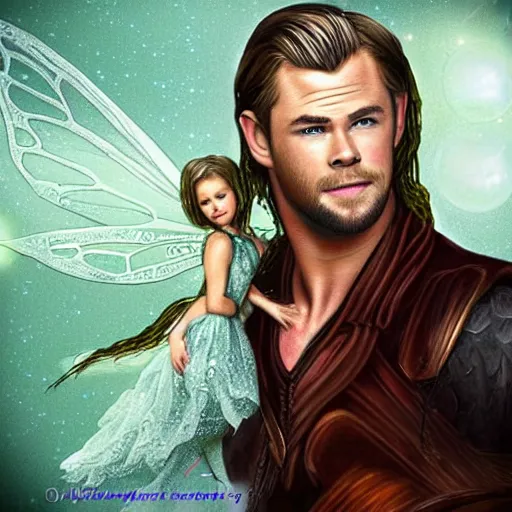 Image similar to Portrait of Chris Hemsworth as a fairy, beautiful! Handsome! digital art