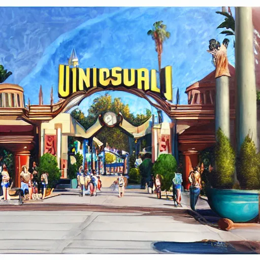 Prompt: painting of universal studios entrance, artstation