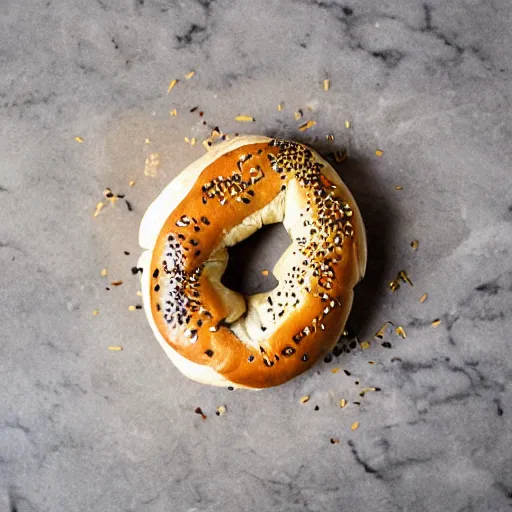 Prompt: a bagel with everything on it