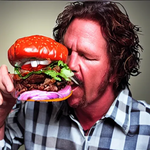 Prompt: A photorealistic photograph of An Eddie Vedder doll eating a Sizzling Black Pepper Beef