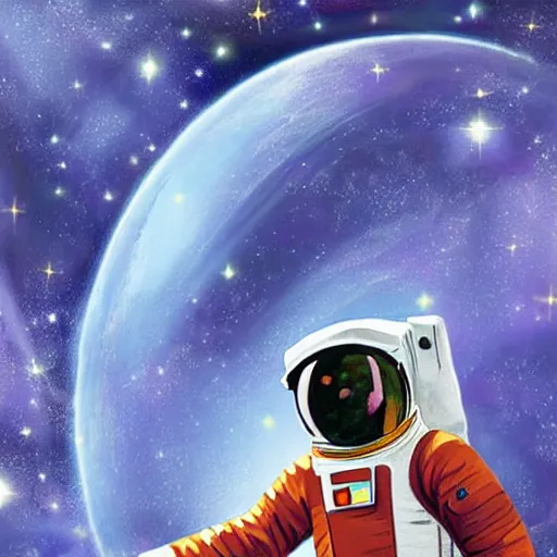 Prompt: an Astronaut floating in fantasy serene space.