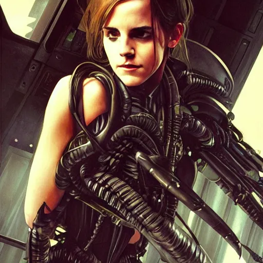 Prompt: Emma Watson as a Xenomorph in Alien Isolation, intricate, highly detailed, digital painting, artstation, concept art, sharp focus, illustration, art by greg rutkowski and alphonse mucha