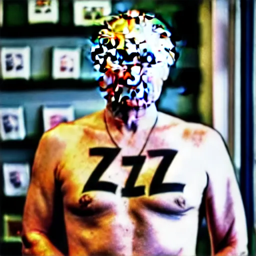 Image similar to putin at a tattoo shop. tattoo of the letter z on his bare chest. his face is clearly visible. canon eos r 3, f / 1. 4, iso 2 0 0, 1 / 1 6 0 s, 8 k, raw.