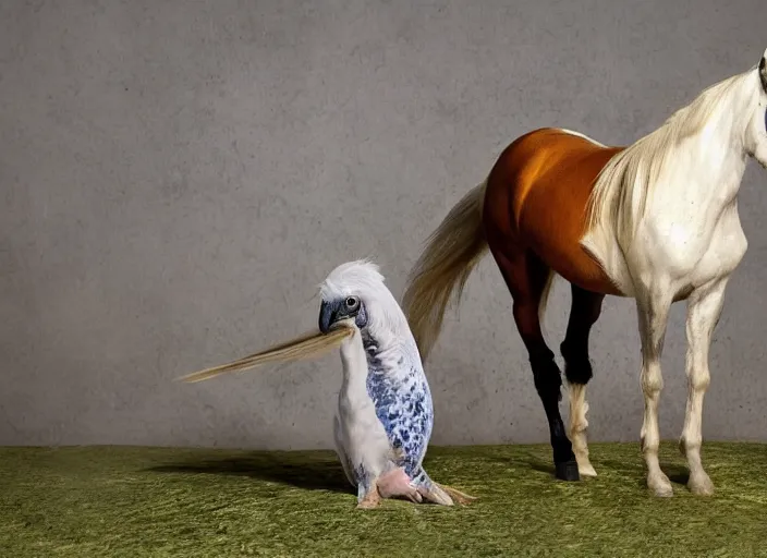 Image similar to photo of a hybrid between a horse and a budgerigar