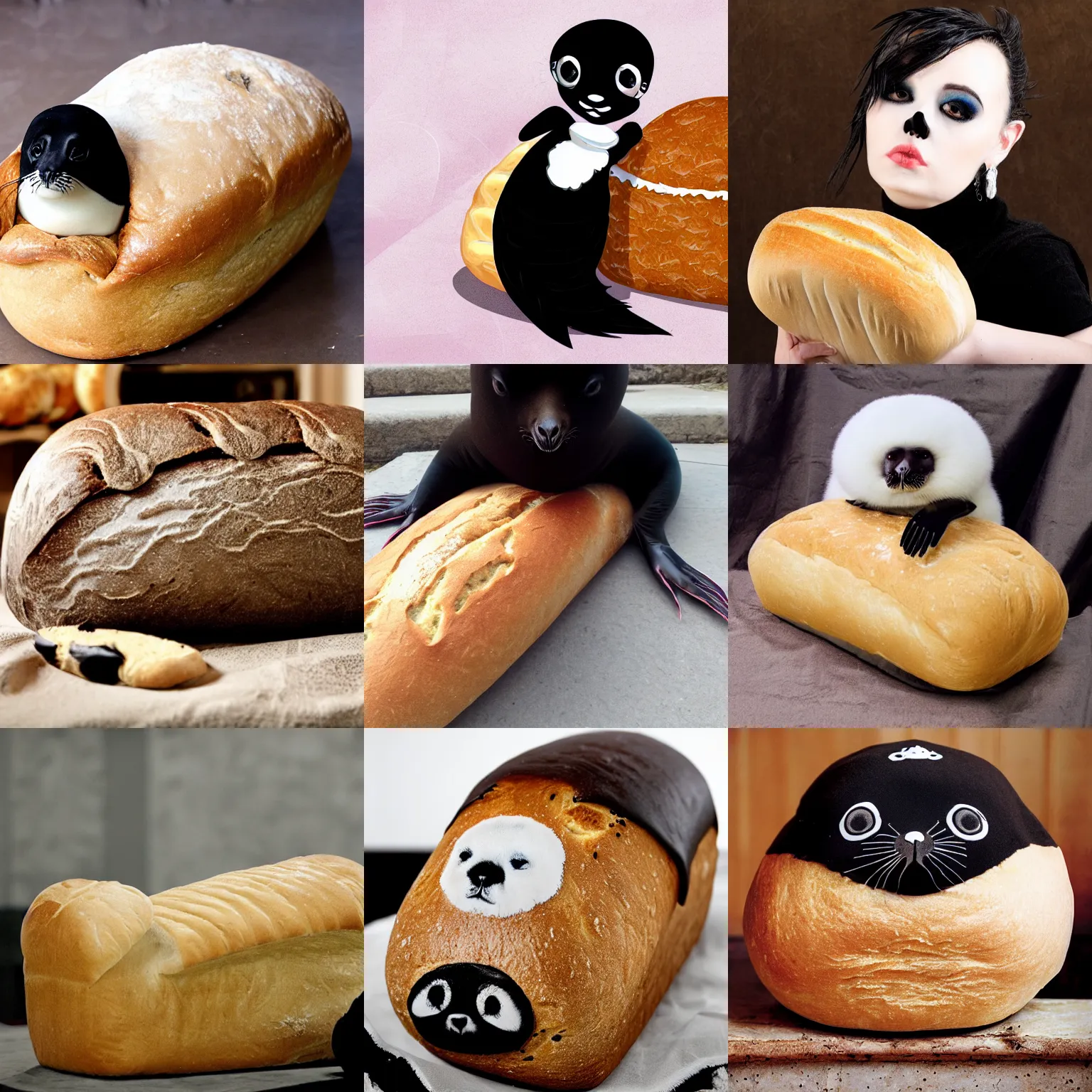 Prompt: goth girlfriend baby seal disguised as a loaf of bread