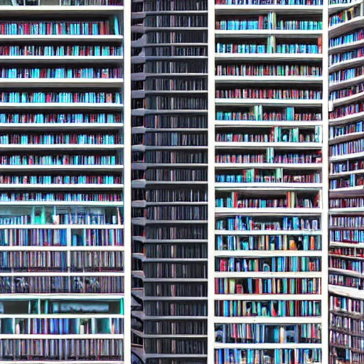 Prompt: skyscrappers as a shelves in a giant library 4k