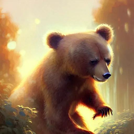 Image similar to cute cartoon bear, sharp focus, illustration, highly detailed, digital painting, concept art, matte, art by wlop and artgerm and greg rutkowski and alphonse mucha, masterpiece