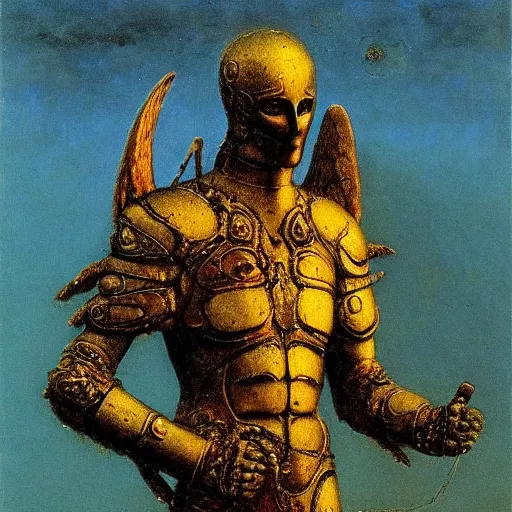 Image similar to arch angel in ancient golden armor, beksinski