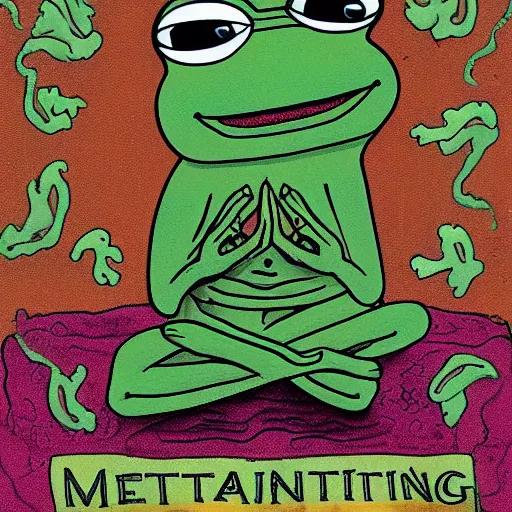 Prompt: a meditating pepe the frog by matt furie