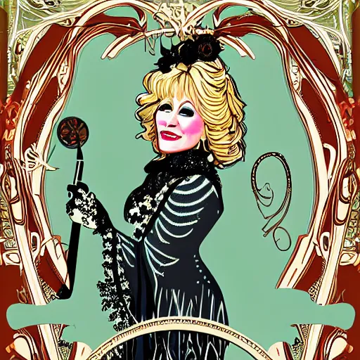 Prompt: art nouveau, Dolly Parton, graphic design