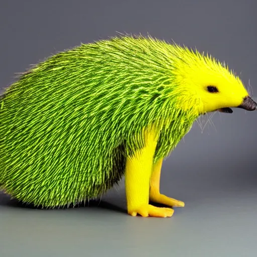 Image similar to cartoonish green and yellow echidna