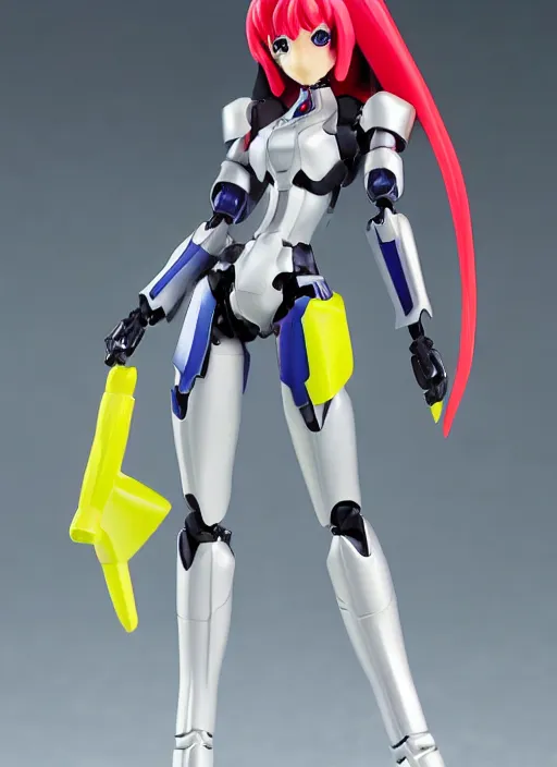 Image similar to toy design,Girl in mecha cyber Armor, portrait of the action figure of a girl, with bare legs， holding a weapon，in the style of NEON GENESIS EVANGELION， anime figma figure, studio photo