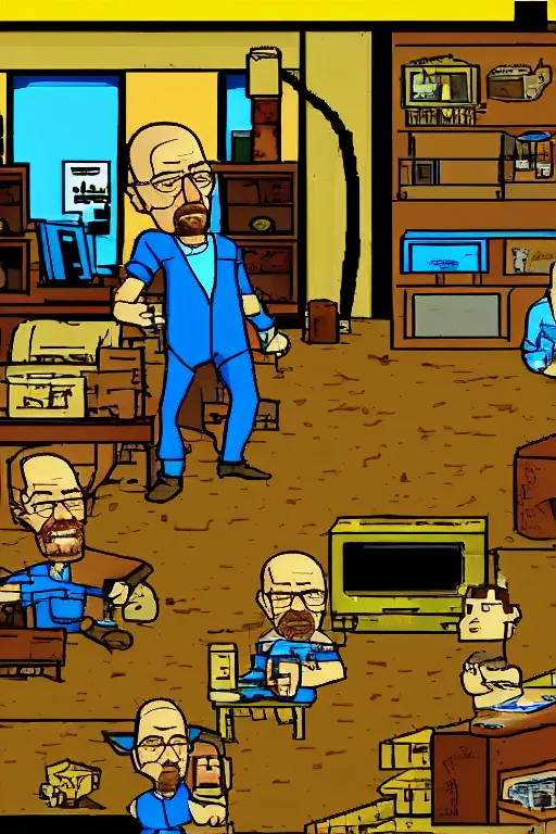 Image similar to a cutscene from the breaking bad video game game developed for the philips cd - i by philips interactive media, portrait of walter white, screenshot detailed