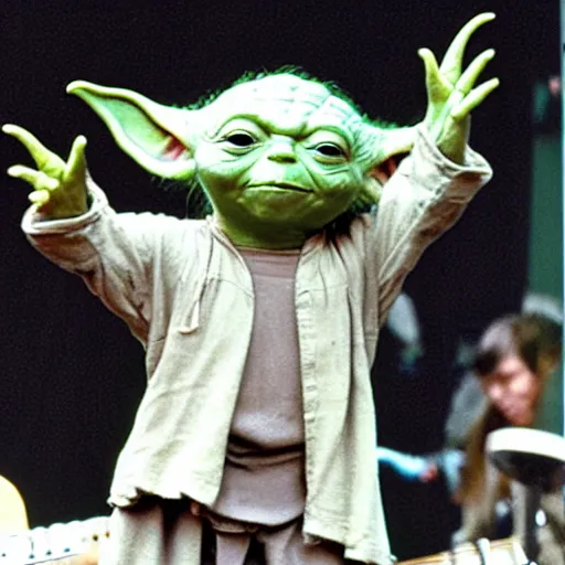 Image similar to yoda performing at woodstock