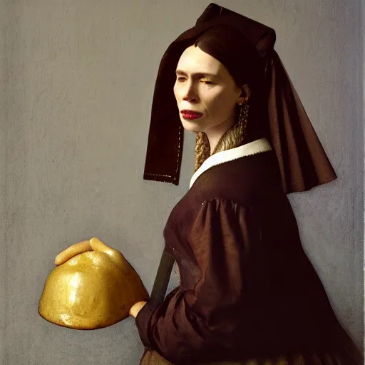 Prompt: detailed portrait of jacinda ardern as an 1890s milkmaid painted by vermeer