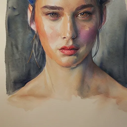 Prompt: water color on paper, master painter portrait, highly detailed, artstation, masterpiece, award - winning,