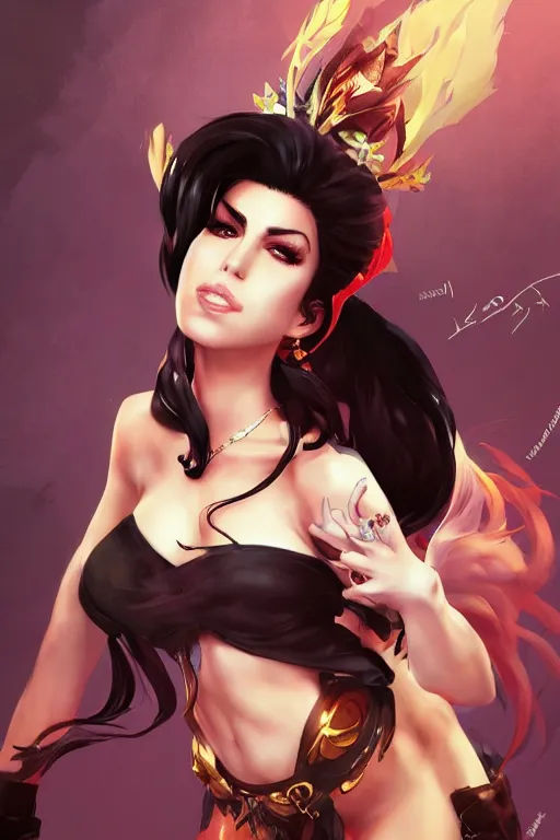 Image similar to Amy Winehouse in a blade and soul spinoff artbook rendered by the artist Taran Fiddler, Joe Madureira, Nadezhda Tikhomirova, Jiyun Chae, Lê Long, trending on Artstation by Hyung Tae Kim, artbook, Stanley Artgerm Lau, WLOP, Rossdraws , James Gurney