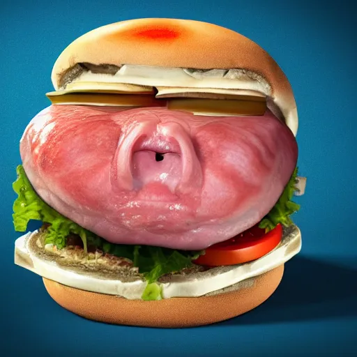 Prompt: a live blobfish inside a burger, lifelike, extremely detailed, 8k resolution