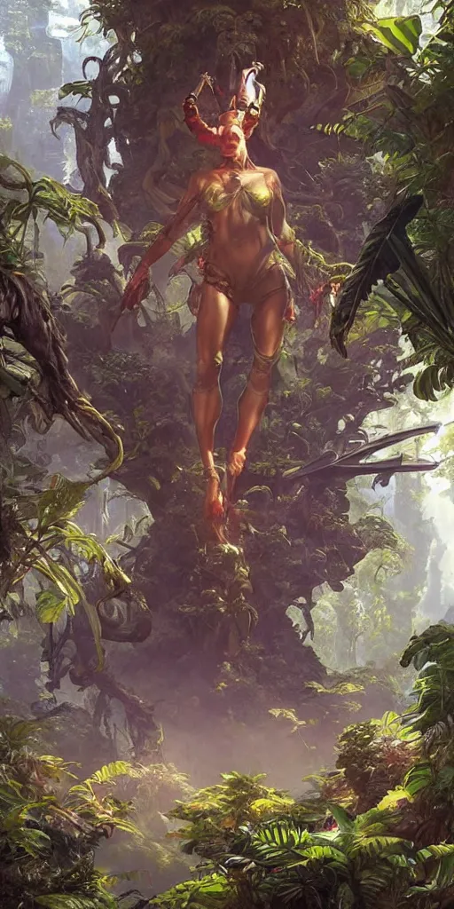 Image similar to an alien jungle landscape, apex legends, epic lighting, sketch illustration, ultra detailed, art by artgerm and greg rutkowski and alphonse mucha