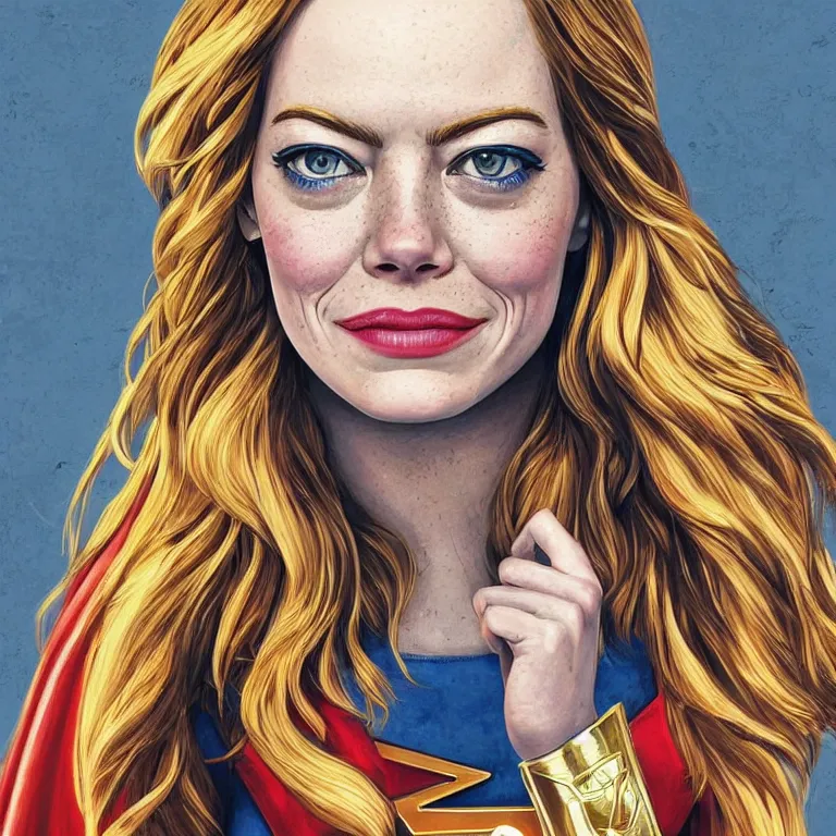 Image similar to highly detailed portrait of Emma Stone as Superwoman, intricate, masterpiece