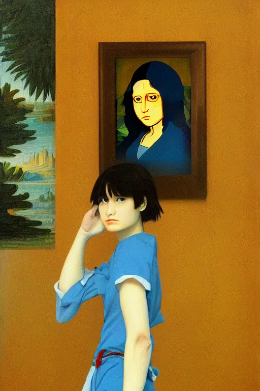 Image similar to portrait of rei ayanami from neon genesis evanglion in the style of the mona lisa painting