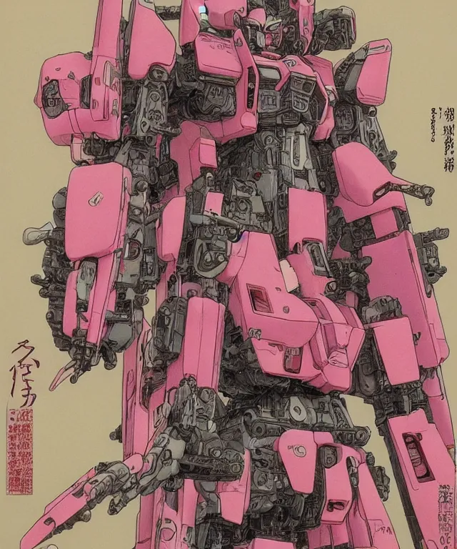 Image similar to symmetrical image of a pink kitten gundam mecha robot, extremely high details, masterpiece art by takato yamamoto, greg rutkowski