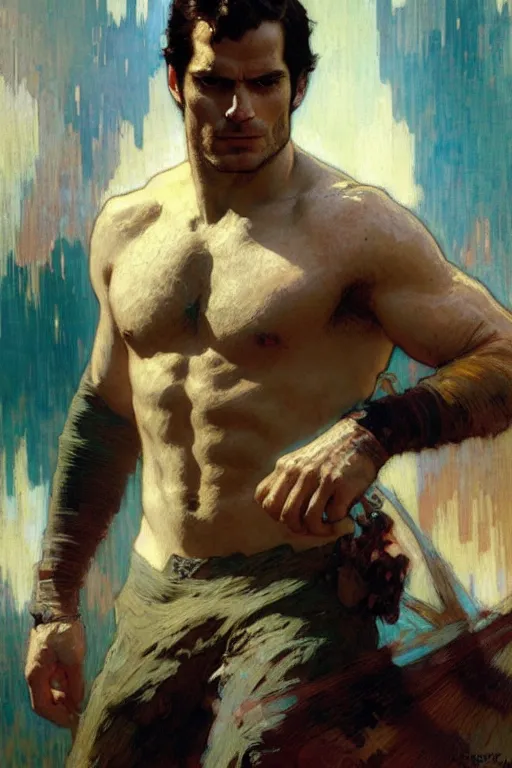 Prompt: henry cavill, attractive man, futurism, painting by gaston bussiere, craig mullins, greg rutkowski, alphonse mucha