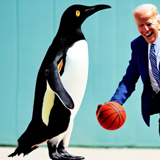 Prompt: Joe Biden playing basketball with a penguin, hyperdetailed, 4k, best photo