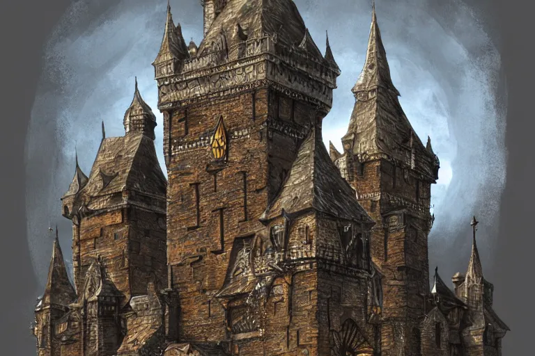 Prompt: A medieval keep, metal, iron, texture, intricate, details, highly detailed, masterpiece, architecture, building, trending on artstation, focus, sharp focus, concept art, digital painting, fantasy, D&D, tabletop, rpg, roleplay