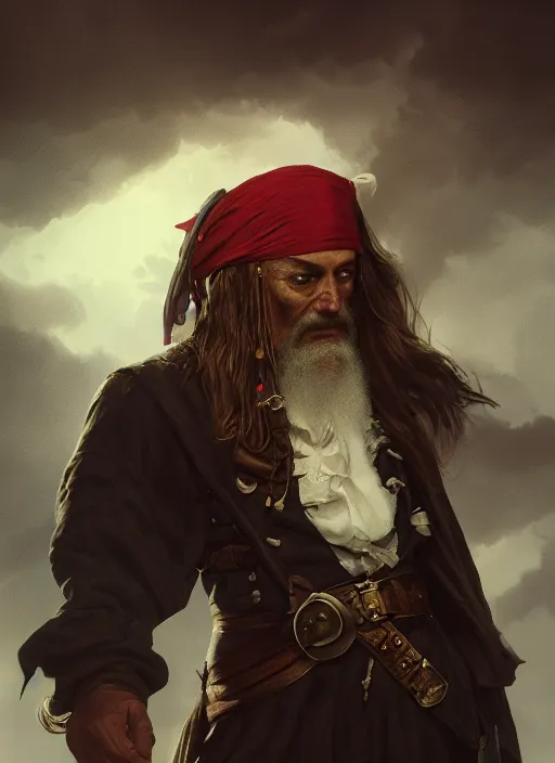 Image similar to portrait, old pirate captain, dramatic lighting, cinematic, establishing shot, extremly high detail, foto realistic, cinematic lighting, post processed, concept art, artstation, matte painting, style by eddie mendoza, raphael lacoste, alex ross