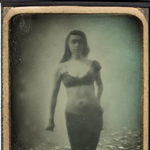 Image similar to underwater tintype photo of mermaide