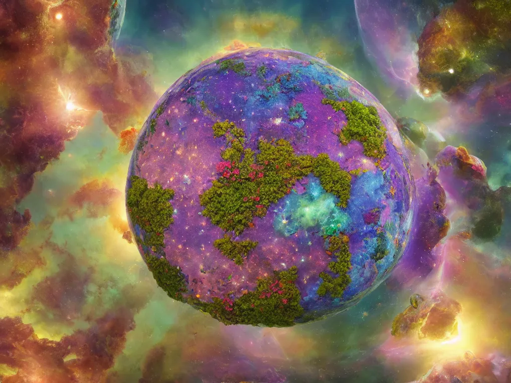 Image similar to the universe is a spheroid region 7 0 5 meters in diameter, kauai springtime, sunlight study, art nouveau, by rachel ruysch and ( ( ( ( ( lisa frank ) ) ) ) ) and ( ( ( ( ( hans zatzka ) ) ) ) ), 8 k, extreme detail, sharp focus, octane render
