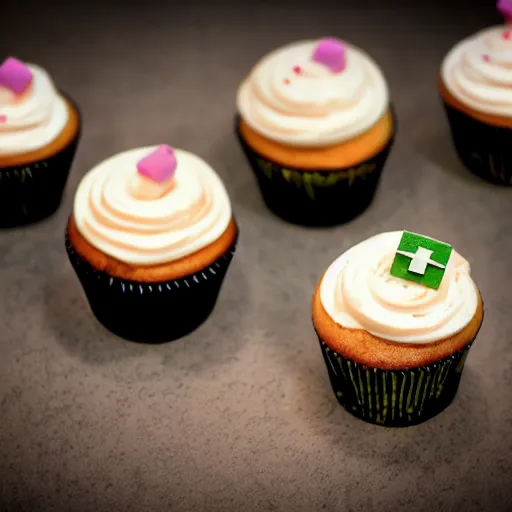 Prompt: cupcake inspired by minecraft, closeup, professional food photography