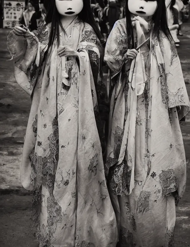 Prompt: two ghost girls in taiwan during a festival by hisaji hara