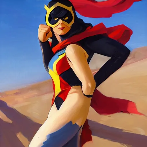 Image similar to greg manchess portrait painting of ms. marvel as overwatch character, medium shot, asymmetrical, profile picture, organic painting, sunny day, matte painting, bold shapes, hard edges, street art, trending on artstation, by huang guangjian and gil elvgren and sachin teng