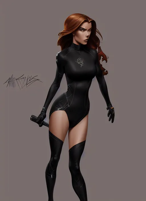 Image similar to kim possible in a black swimsuit, intricate, elegant, highly detailed, digital painting, artstation, concept art, smooth, sharp focus, illustration, art by artgerm and greg rutkowski and alphonse mucha, 8 k