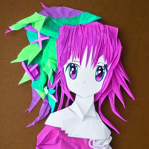 Image similar to anime girl, made out of tissue paper, tissue paper art