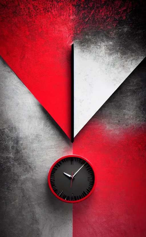 Image similar to a melting Roman numeral clock, behind a red and black gradient background, awith a black heart shaped on the top left corner and a black diamond card shape in the bottom right corner, dynamic lighting, photorealistic fantasy concept art, trending on art station, stunning visuals, cinematic, creative, ultra detailed