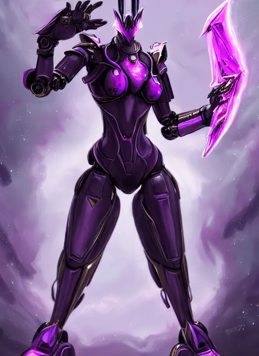 Image similar to cinematic bust shot, cosmic sized proportional stunning beautiful hot female warframe, detailed robot mecha female dragon head, metal ears purple eyes, sleek silver armor, fuschia skin, floating in empty space, nebula sized, posing elegantly, epic proportions, epic size, epic scale, furry art, dragon art, giantess art, warframe fanart, furaffinity, deviantart