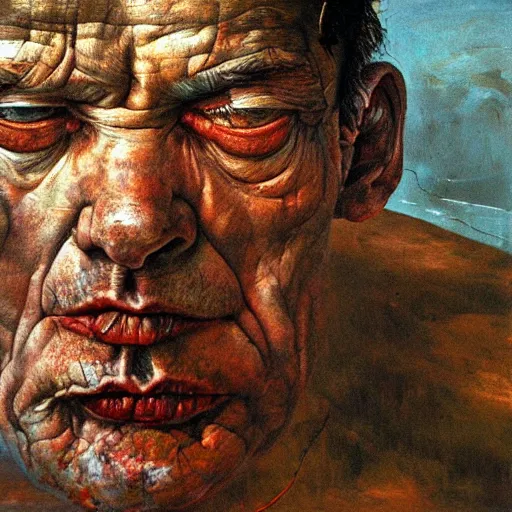 Image similar to high quality high detail painting by lucian freud and beksinski, hd, boxer