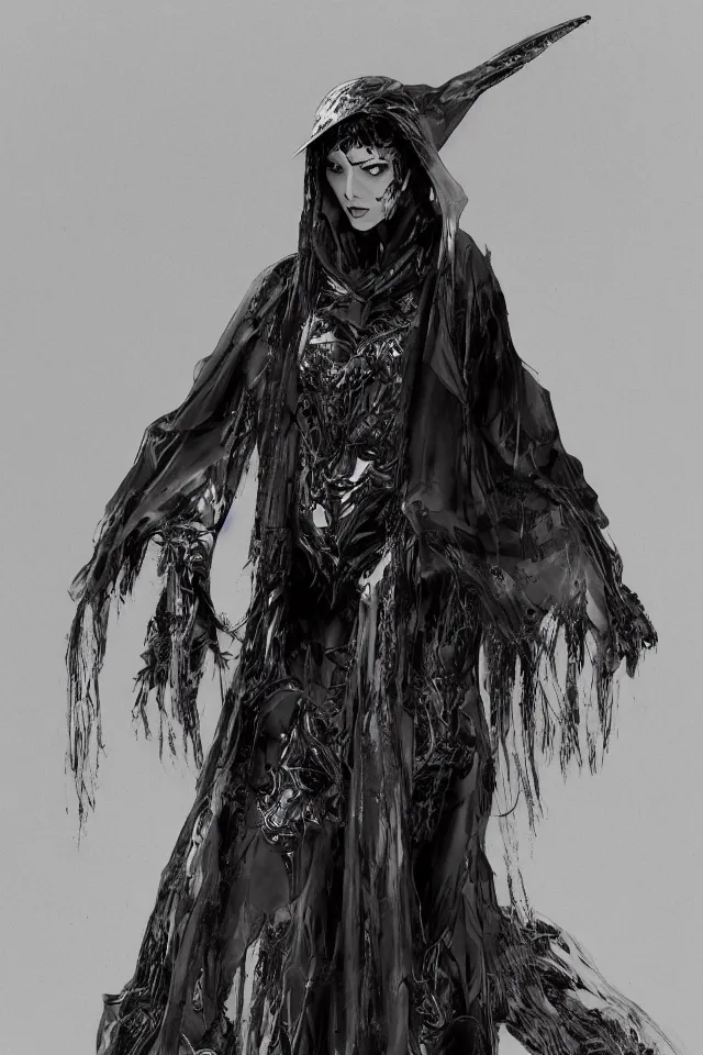 Prompt: realistic render, digital fashion, beautiful witch-woman in tactical camouflage poncho designed by alexander mcqueen and acronym, rim light, high key, ultra detailed, concept art, hyperdetailed